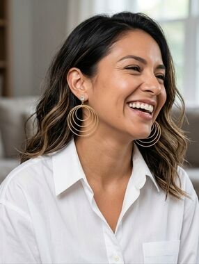 Luxe Gold Architectural Concentric Hoop Drop Earrings